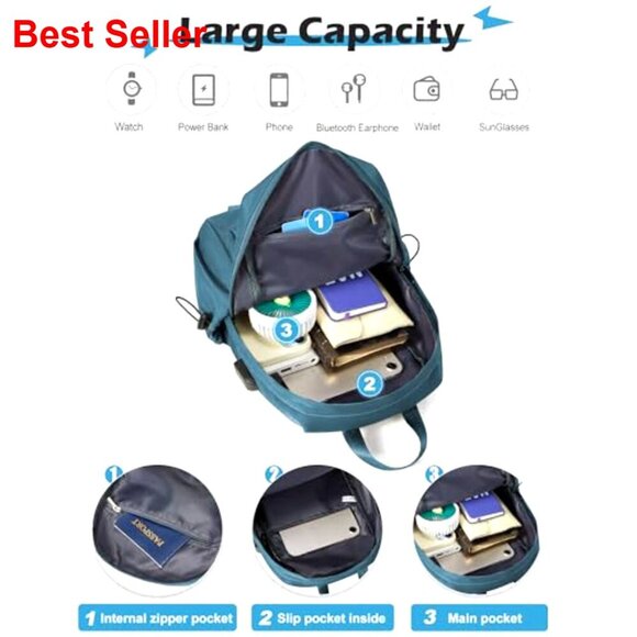 Lightweight Nylon Crossbody Backpack with USB Charger Port
